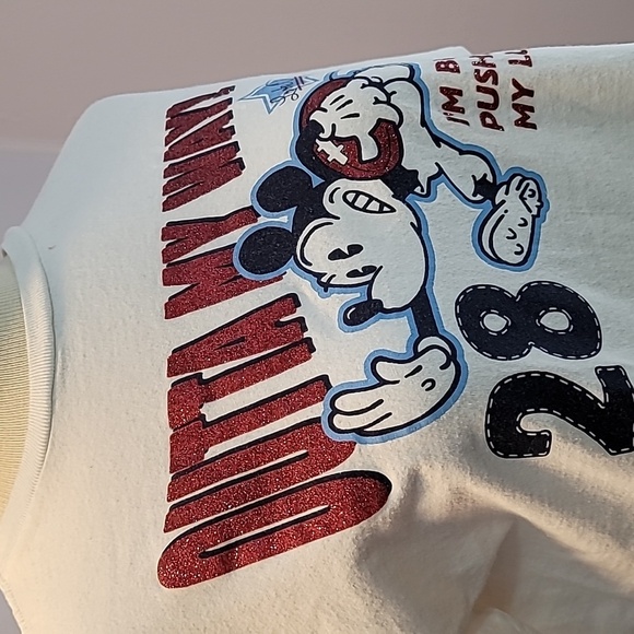 MAIN STREET Disney tee white red blue football Mickey 28 Outta My Way glitter - Picture 3 of 14